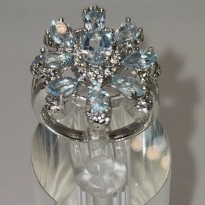 .925 Sterling Silver Snowflake Blue Topaz & Cubic Zirconia Ring Sz 6 Value $630